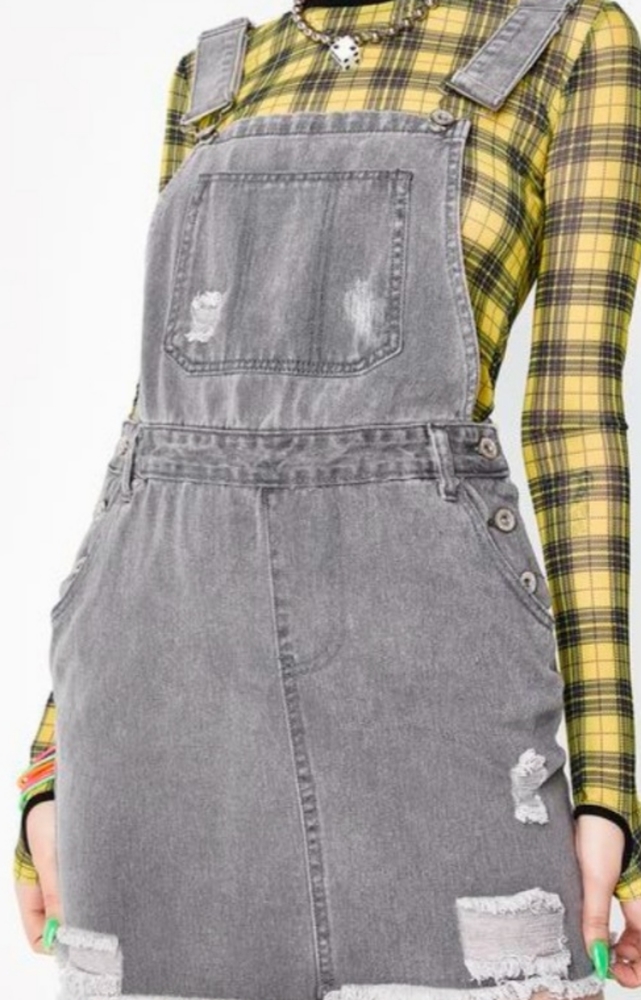 Gray jumper overall skirt Frayed distressed POL Size large